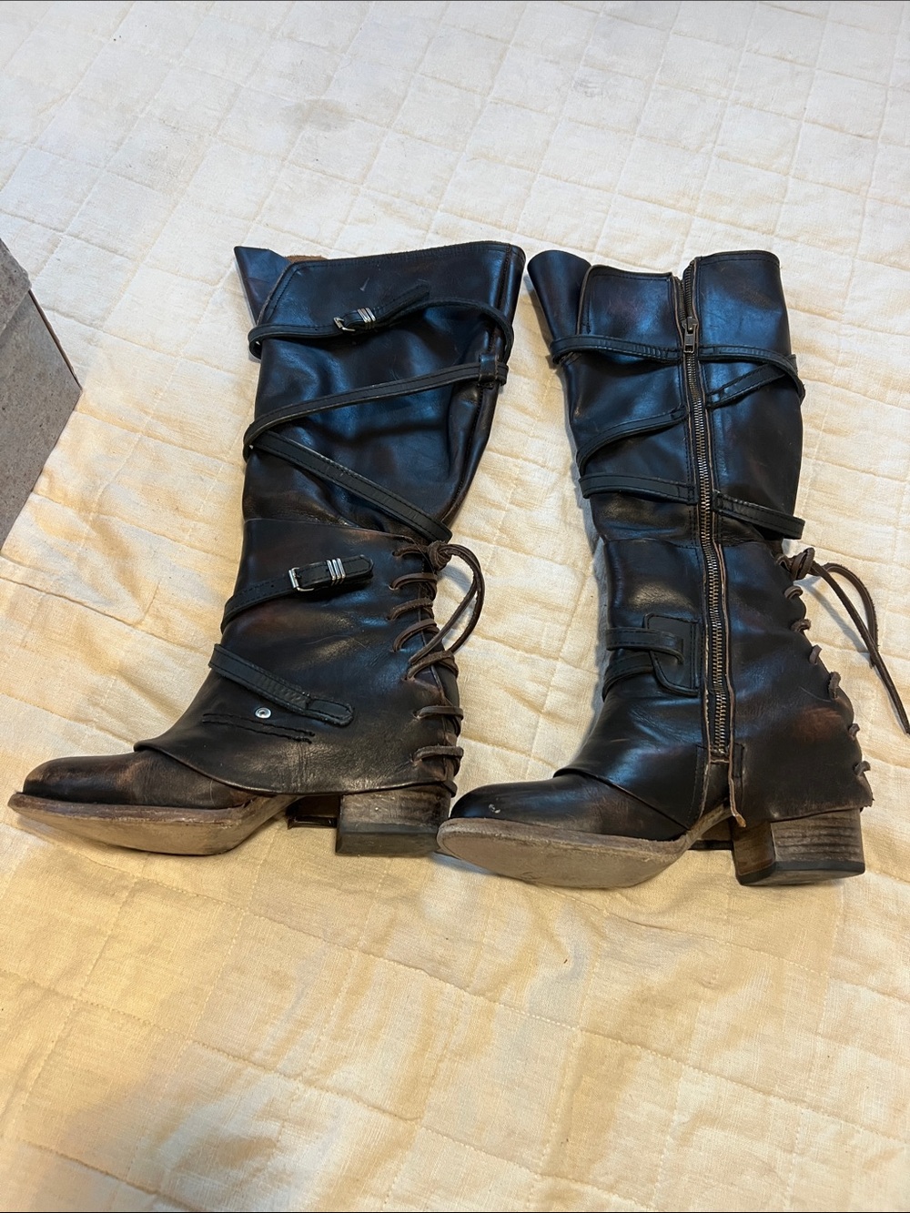 Freebird by Steven Black Lace-Up Mid-Calf Leather Boots